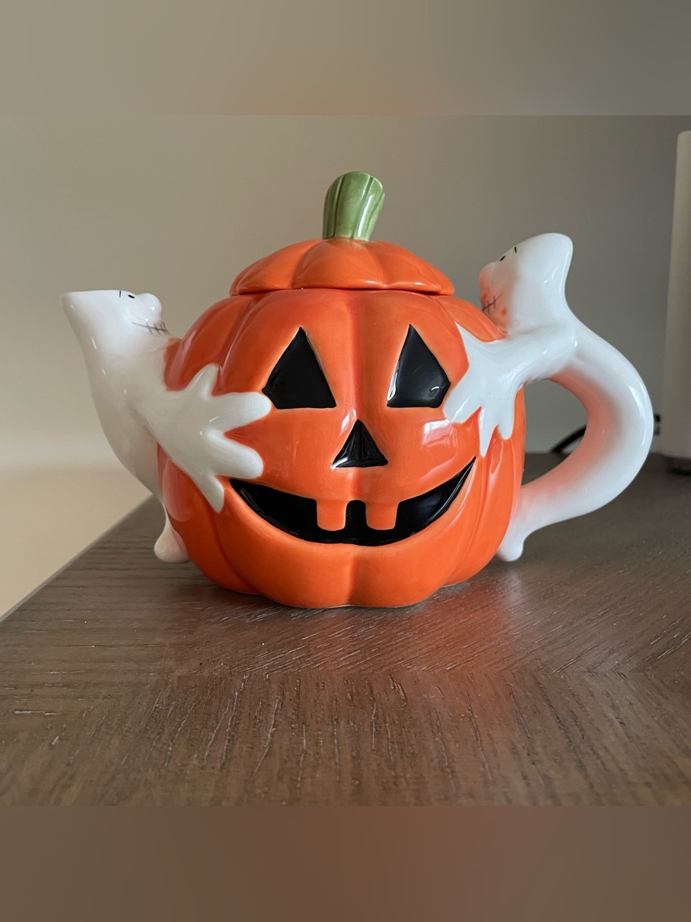 Fall/Halloween Pumpkin Jack o’ Lantern Decorative Teapot With Ghost Handles